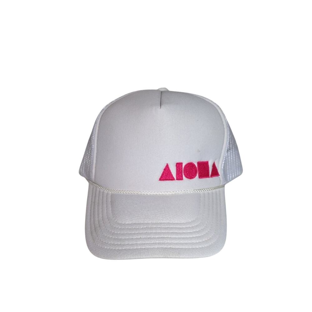 Soley Aloha White Trucker Hat With Neon Pink Embroidery Adult Adjustable NWT